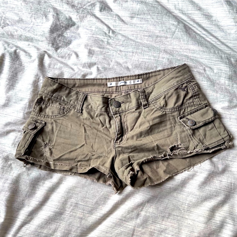 Light Green Distressed Mini Shorts